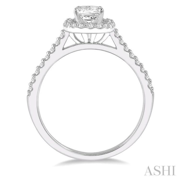 1/3 ctw Square Shape Diamond Semi-Mount Engagement Ring in 14K White Gold