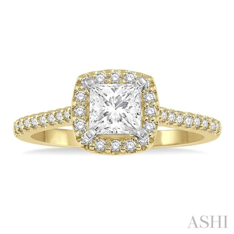 1/6 ctw Square Shape Diamond Semi-Mount Engagement Ring in 14K Yellow and White Gold