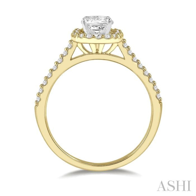1/6 ctw Square Shape Diamond Semi-Mount Engagement Ring in 14K Yellow and White Gold