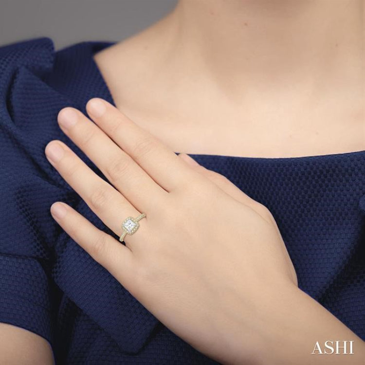 1/6 ctw Square Shape Diamond Semi-Mount Engagement Ring in 14K Yellow and White Gold