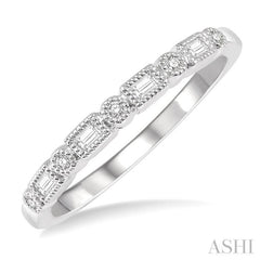 1/10 Ctw Lattice Baguette and Round Cut Diamond Stackable Band in 14K White Gold