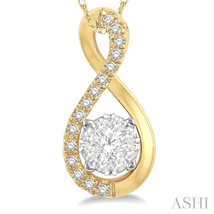 1/5 Ctw Twisted Loop Lovebright Round Cut Diamond Pendant in 14K Yellow and White Gold with chain