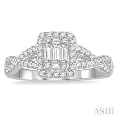 1/2 Ctw Entwined Shank Baguette & Round Cut Fusion Diamond Ring in 14K White Gold