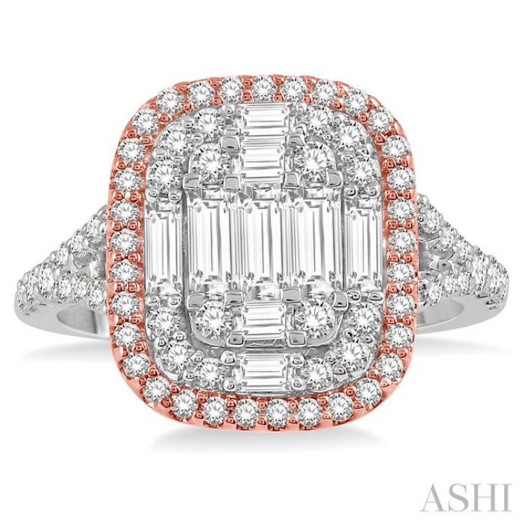 1 1/4 Ctw Baguette & Round Cut Fusion Diamond Ring in 14K White and Rose Gold