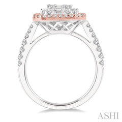 1 1/4 Ctw Baguette & Round Cut Fusion Diamond Ring in 14K White and Rose Gold