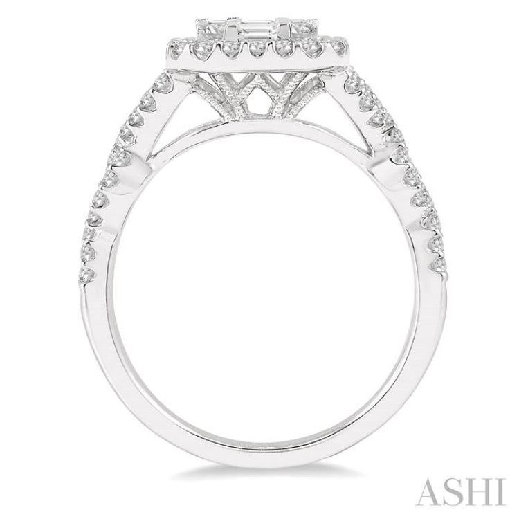 1 Ctw Baguette & Round Cut Fusion Diamond Ring in 14K White Gold