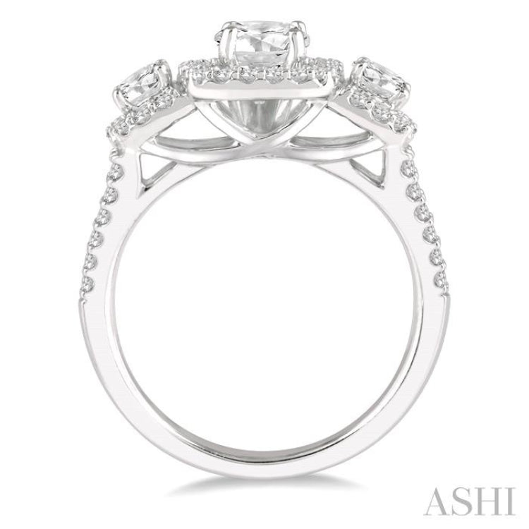 7/8 Ctw Triple Cushion Shape Semi-Mount Diamond Engagement Ring in 14K White Gold