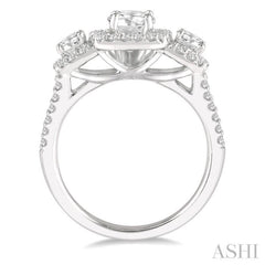 7/8 Ctw Triple Cushion Shape Semi-Mount Diamond Engagement Ring in 14K White Gold