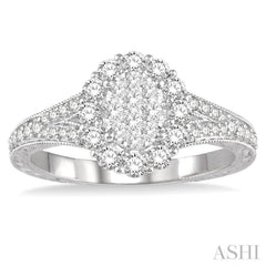 3/4 Ctw Oval Shape Lovebright Diamond Cluster Ring in 14K White Gold