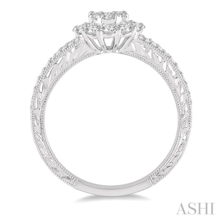 3/4 Ctw Oval Shape Lovebright Diamond Cluster Ring in 14K White Gold