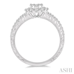 3/4 Ctw Oval Shape Lovebright Diamond Cluster Ring in 14K White Gold