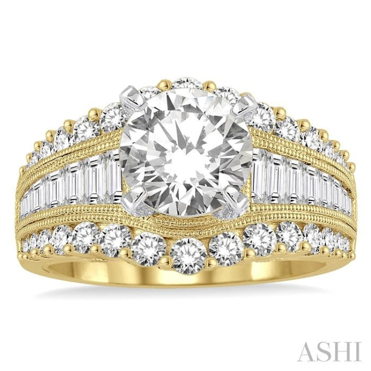 1 1/2 Ctw Diamond Semi-mount Engagement Ring in 14K Yellow and White Gold