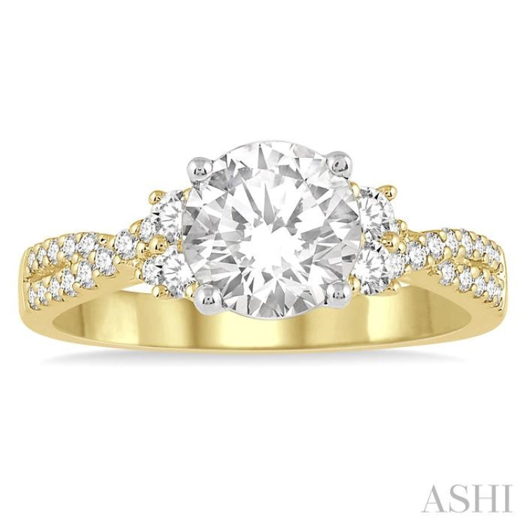 1/3 Ctw Intercrossed Semi-Mount Round Cut Diamond Engagement Ring in 14K Yellow and White Gold