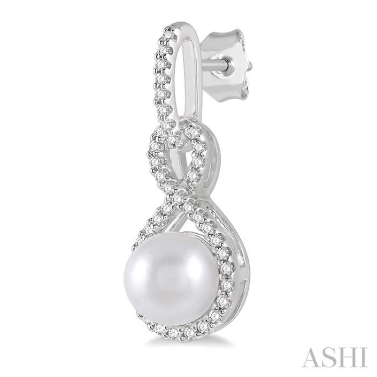 6x6 MM Round Shape Cultured Pearl and 1/4 ctw Twisted Loop Round Cut Diamond Earring in 10K White Gold