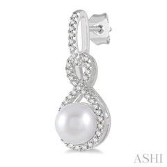 6x6 MM Round Shape Cultured Pearl and 1/4 ctw Twisted Loop Round Cut Diamond Earring in 10K White Gold