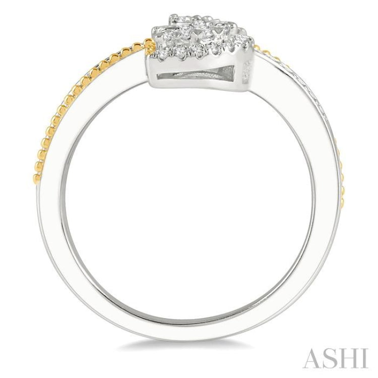 1/3 Ctw Pear Shape Open End Split Shank Lovebright Round Cut Diamond Ring in 14K White and Yellow Gold