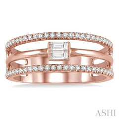 1/3 ctw Three Row Layered Baguette & Round  Diamond Fashion Ring in 14K Rose Gold