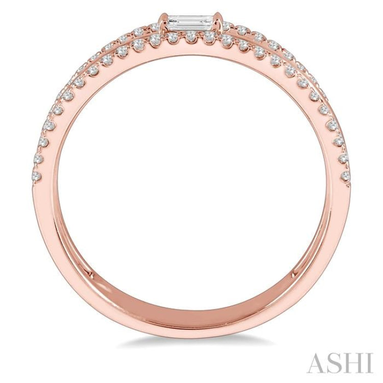 1/3 ctw Three Row Layered Baguette & Round  Diamond Fashion Ring in 14K Rose Gold