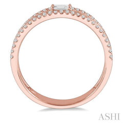 1/3 ctw Three Row Layered Baguette & Round  Diamond Fashion Ring in 14K Rose Gold