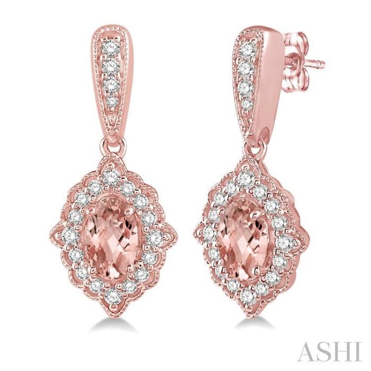 1/4 Ctw Oval Shape 5x3 MM Morganite & Round Cut Diamond Semi Precious Earrings in 10K Rose Gold