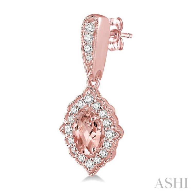 5x3 MM Oval Shape Morganite and 1/4 Ctw Round Cut Diamond Semi-Precious Earrings in 10K Rose Gold