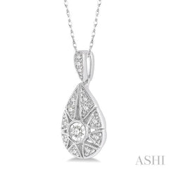 1/8 Ctw Lattice Pear Shape Round Cut Diamond Pendant With Chain in 10K White Gold