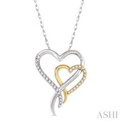 1/8 Ctw Interlocked Two Tone Hearts Round Cut Diamond Pendant With Chain in 10K White and Yellow Gold