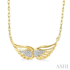 1/20 Ctw Angel Wing Round Cut Diamond Necklace in 10K Yellow Gold