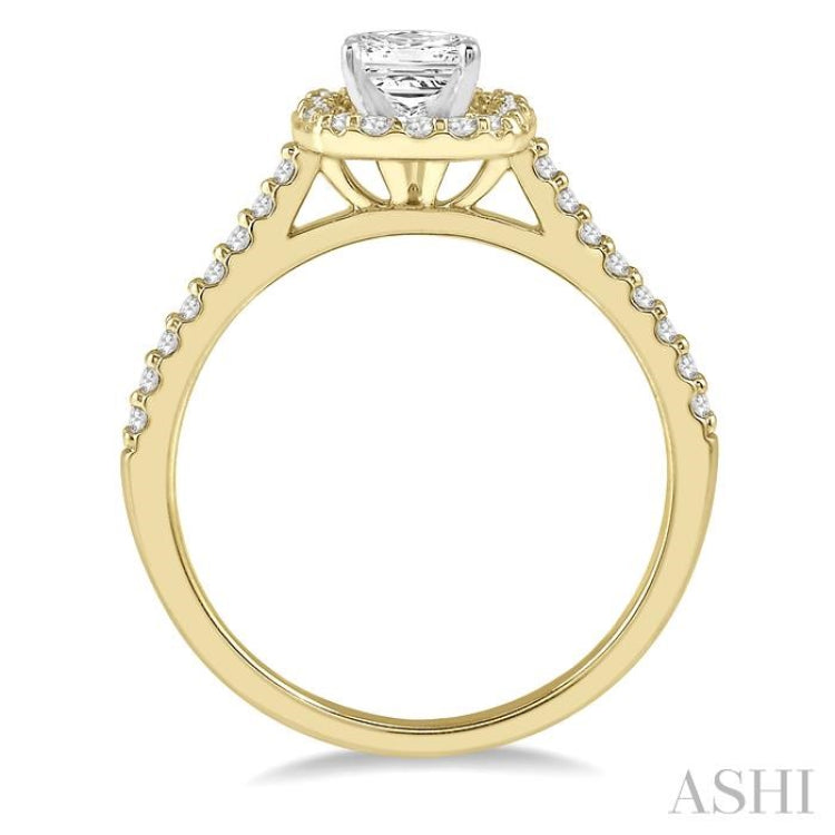 1/4 ctw Square Shape Diamond Semi-Mount Engagement Ring in 14K Yellow and White Gold