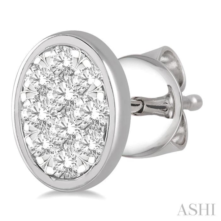 1/3 Ctw Oval Shape Lovebright Round Cut Diamond Bezel Stud Earrings in 14K White Gold
