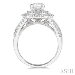 7/8 ctw Oval Round Cut Diamond Semi-Mount Engagement Ring in 14K White Gold