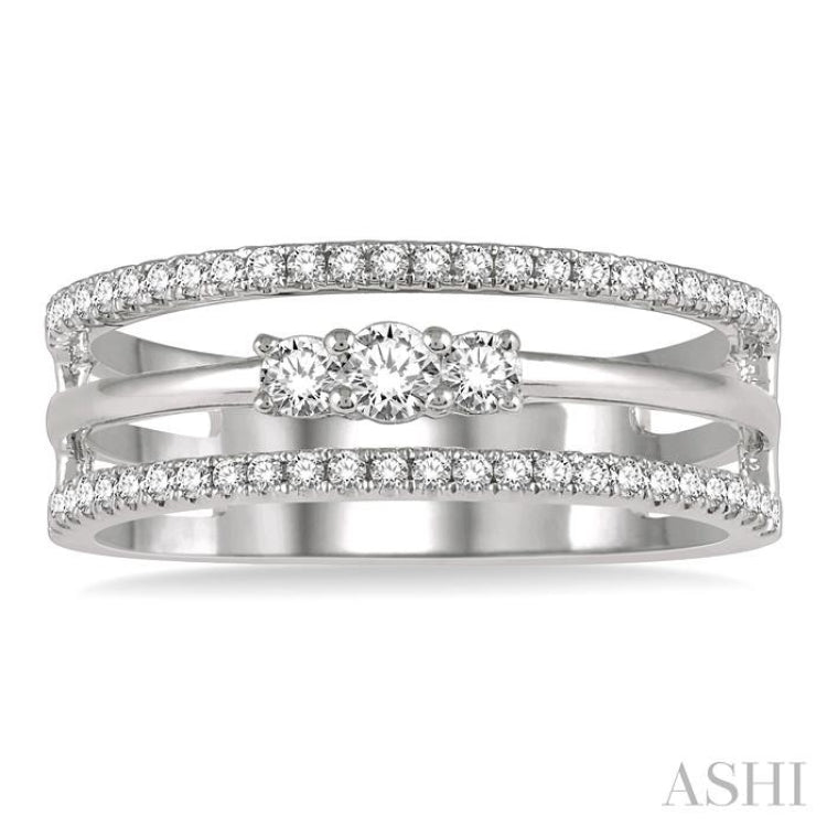 3/8 ctw Three Row Layered Round Diamond Fashion Ring in 14K White Gold