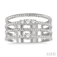 3/8 ctw Rope and Round Diamond Multi Row Layered Fashion Ring in 14K White Gold