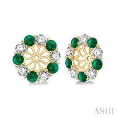 2.30 MM Round Cut Emerald and 1/2 Ctw Round Cut Diamond Precious Earrings Jacket in 14K Yellow Gold