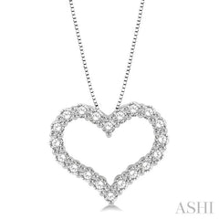 1 Ctw Heart Shape Round Cut Diamond Pendant With Chain in 14K  White Gold