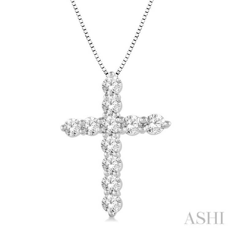 1 ctw Round Cut Diamond Cross Pendant in 14K White Gold with Chain
