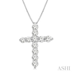 1 ctw Round Cut Diamond Cross Pendant in 14K White Gold with Chain