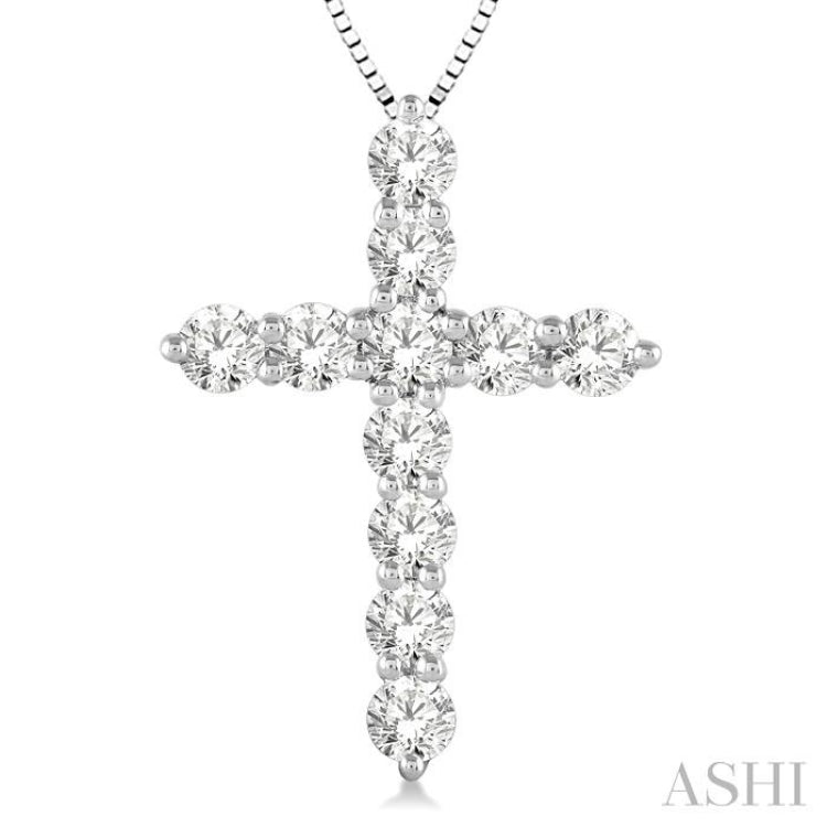 1 ctw Round Cut Diamond Cross Pendant in 14K White Gold with Chain