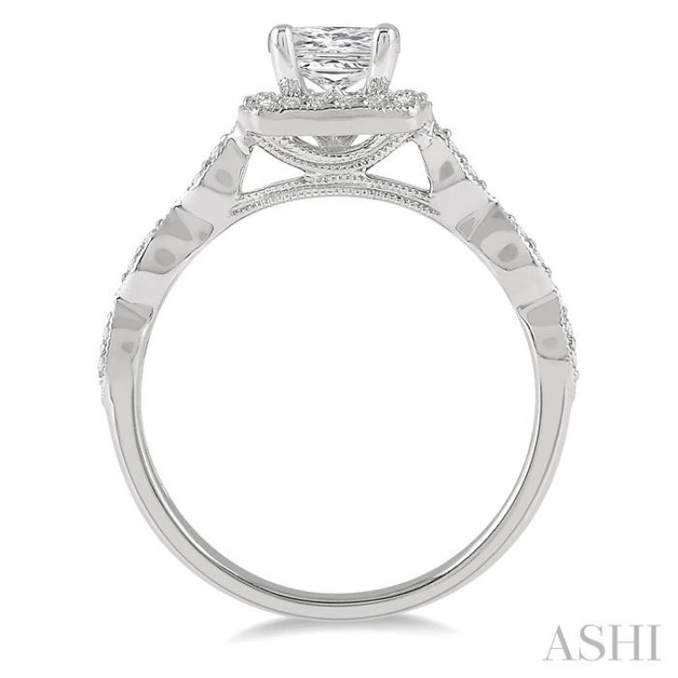 1/2 ctw Princess and Round Cut Diamond Ladies Engagement Ring with 1/3 Ct Princess Cut Center Stone in 14K White Gold