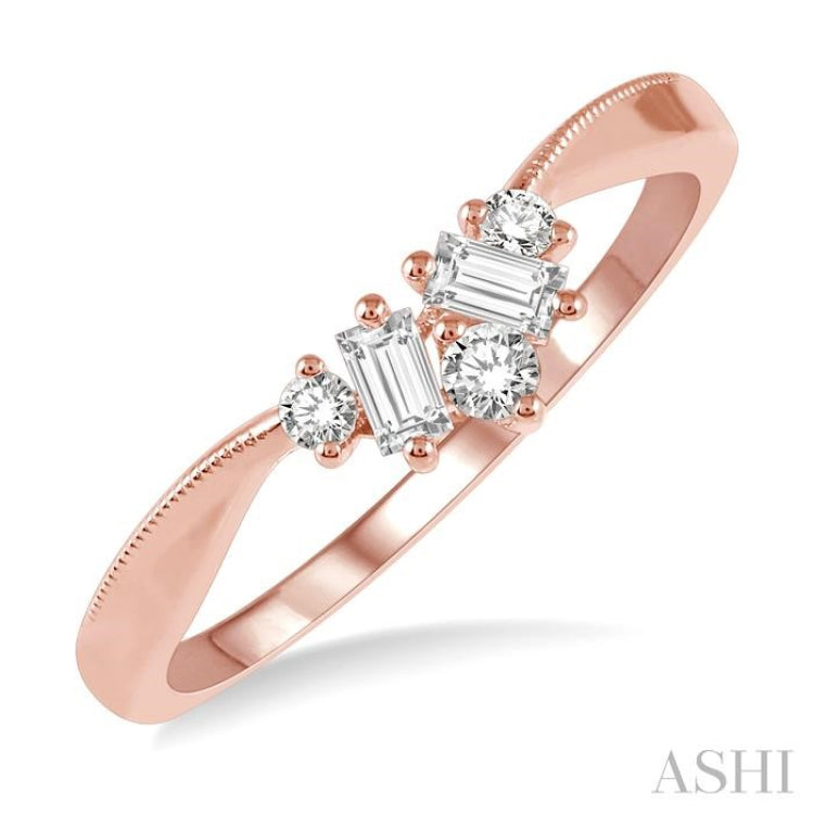 1/5 Ctw Chevron Baguette and Round Cut Diamond Band in 14K Rose Gold