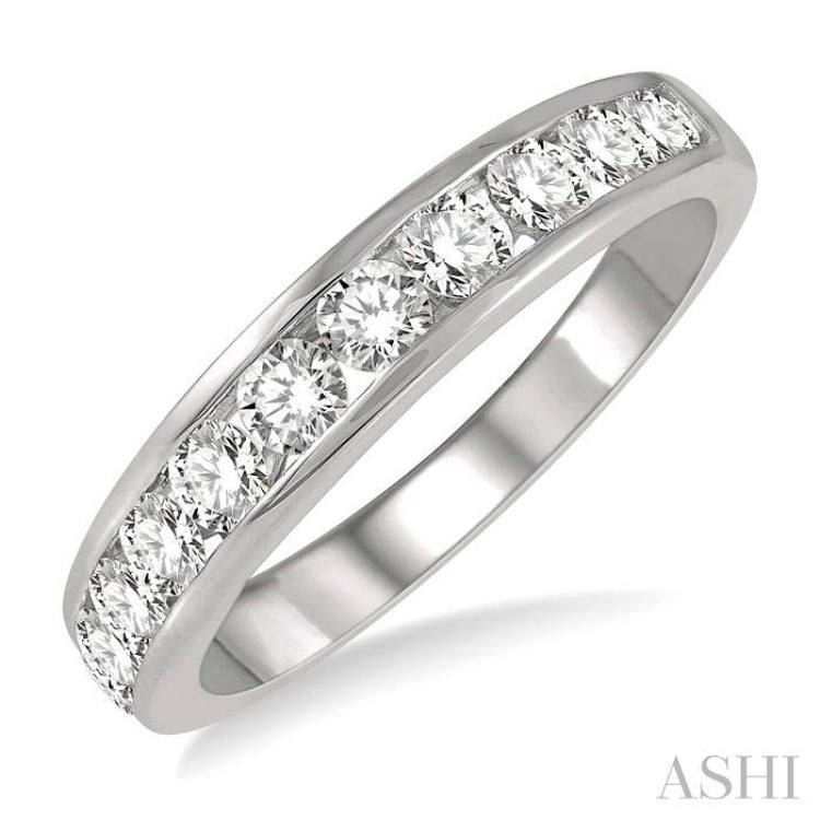 3/4 ctw Channel Set 11 Stone Round Cut Diamond Wedding Band in 14K White Gold