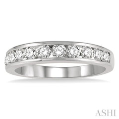 3/4 ctw Channel Set 11 Stone Round Cut Diamond Wedding Band in 14K White Gold