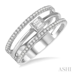 1/3 ctw Three Row Layered Baguette & Round  Diamond Fashion Ring in 14K White Gold