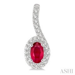 1/6 Ctw Hanging Arm 5x3 MM Oval Cut Ruby and Round Cut Diamond Precious Earring in 10K White Gold