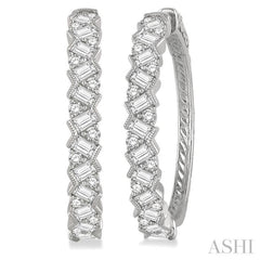 2 Ctw Zigzag Baguette and Round Cut Diamond Hoop Earrings in 14K White Gold