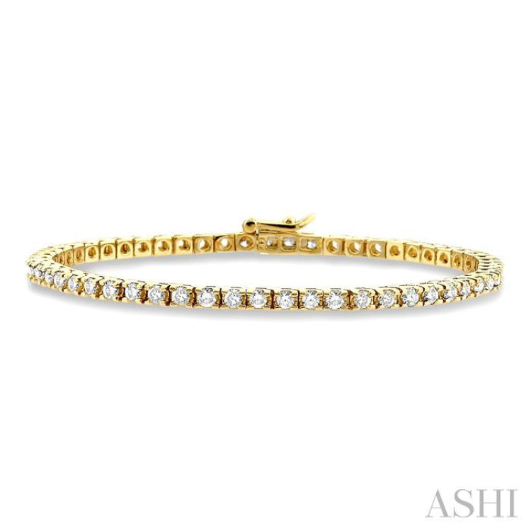 3 Ctw Square Shape Round Cut Diamond Tennis Bracelet in 14K Yellow Gold