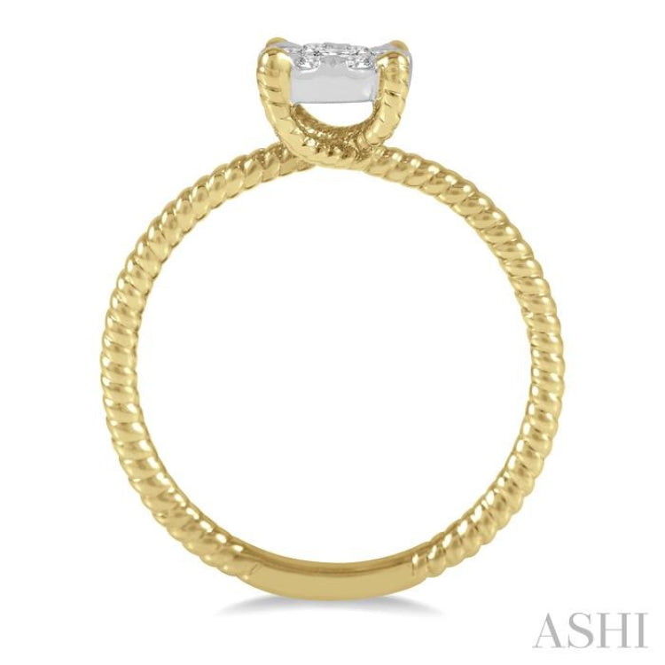 1/3 ctw Rope Shank Lovebright Round Cut Diamond Cluster Ring in 14K Yellow and White Gold