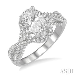 1/2 ctw Crisscross Shank Oval Semi-Mount Round Cut Diamond Engagement Ring in 14K White Gold