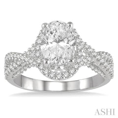 1/2 ctw Crisscross Shank Oval Semi-Mount Round Cut Diamond Engagement Ring in 14K White Gold