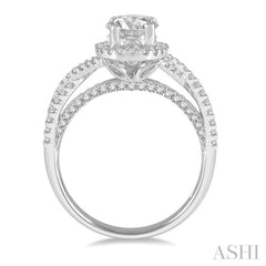 1/2 ctw Crisscross Shank Oval Semi-Mount Round Cut Diamond Engagement Ring in 14K White Gold